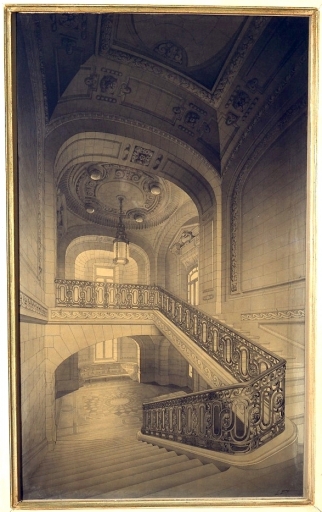 Dessin aquarellé de l'escalier d'honneur.