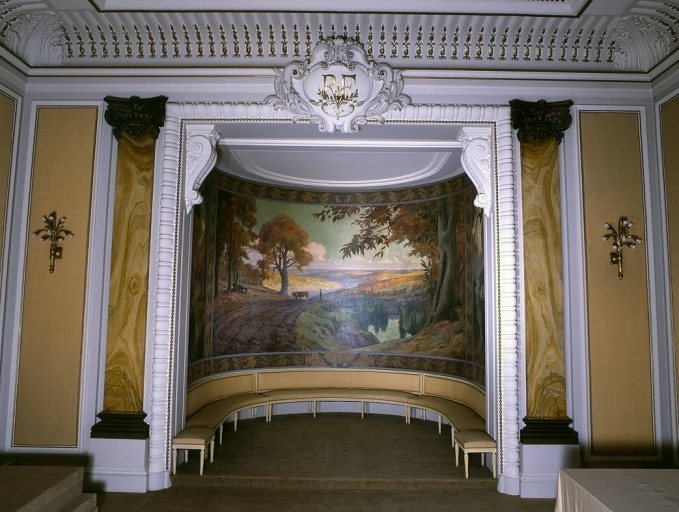 Détail de l'hémicycle du fond de la pièce, panneau central du triptyque 'Au pays limousin' par Jean Teilliet.