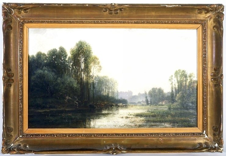 Tableau : Paysage : marais avec troupeau de boeufs