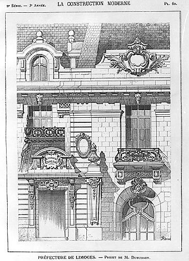 Projet (non réalisé) de l'architecte Dubuisson, dessin de l'entrée du Conseil général.