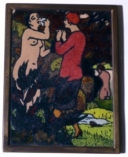 Tableau (plaque d'émail) : Les baigneuses