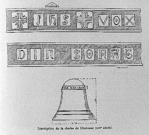 Relevé de l'inscription et dessin coté de la cloche. - (c) Région Nouvelle-Aquitaine, Inventaire général du patrimoine culturel