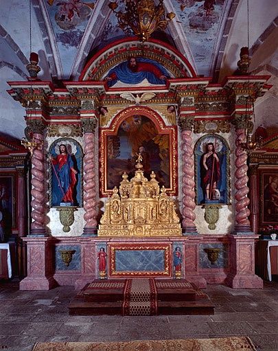 Retable du maître-autel, tableau : Saint Sylvain ermite, 2 statues : Saint Sylvain, Saint Jean-Baptiste