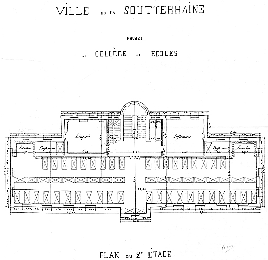 Projet de construction dressé par l'architecte Adolphe Bonnet. Plan du deuxième étage (plan non signé et non daté, vers 1878).