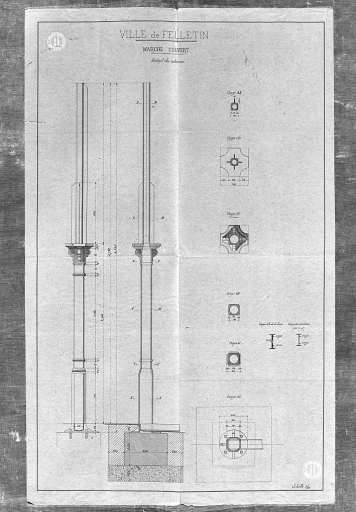 Projet de construction d'un marché couvert à Felletin (18 juin 1883). Dessin pour être annexé au projet d'adjudication. Détail des colonnes. Echelle 1:10e.