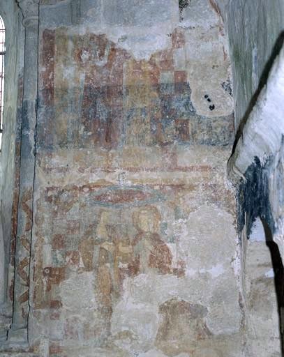 2e travée du bas-côté nord, mur nord, détail du côté est de la fenêtre : saint Pierre rend visite à sainte Agathe dans sa prison (?).