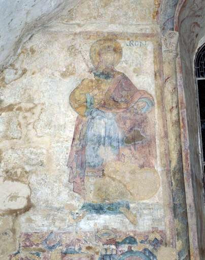 4e travée du bas-côté sud, mur sud, détail de la partie haute du côté est de la fenêtre : Aaron et la verge fleurie.