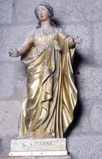 Statue de la Vierge (?), dite sainte Suzanne, faisant pendant à saint Jean l'évangéliste : vue de face.