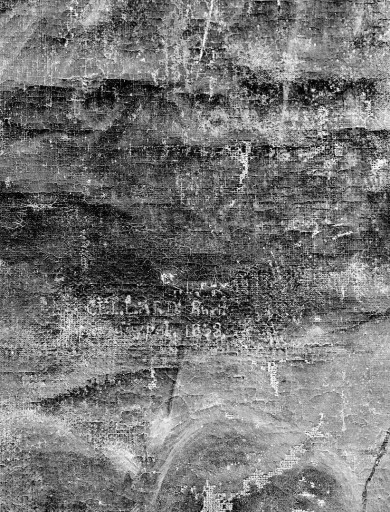 L'Annonciation : détail de la signature sous la Vierge.