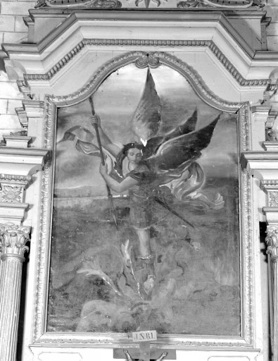 Vue générale du tableau représentant saint Michel terrassant le démon, au centre du retable. - (c) Région Nouvelle-Aquitaine, Inventaire général du patrimoine culturel