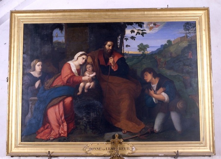 Tableau et cadre : l'Adoration des bergers avec une donatrice