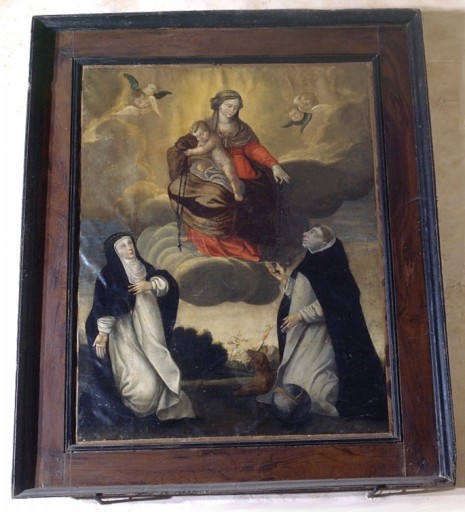 Tableau et cadre : la Remise du rosaire à saint Dominique et sainte Catherine de Sienne