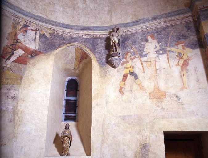 Peinture monumentale : Charité de saint Martin, saint Georges et le dragon, Martyre de saint Sébastien