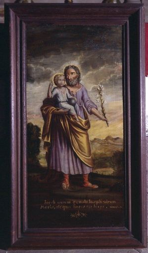 Tableau et cadre : saint Joseph à l'Enfant Jésus