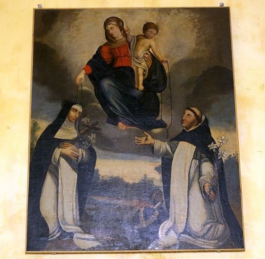 Tableau : la Remise du rosaire à sainte Catherine de Sienne et saint Dominique de Guzman