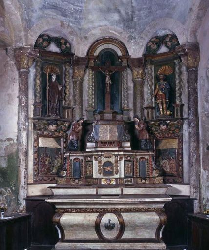 Tabernacle, exposition, retable, 4 statues : saint Gilles, saint Georges, anges adorateurs