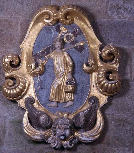 Relief (cartouche d'applique) : Jésus adolescent portant les instruments de la Passion