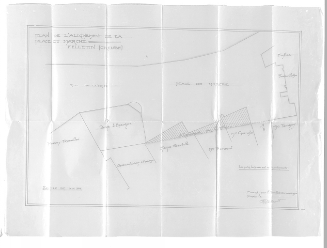 Plan de l'alignement de la place du Marché dressé par l'architecte Pierre Paquet. Echelle 1:1000e (s.d., après 1904) ; ce plan n'a pas été réalisé.