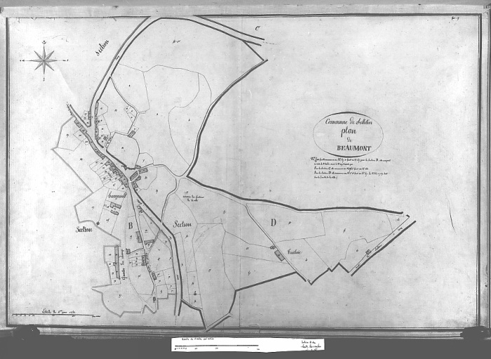 Extrait du plan cadastral de 1817, Plan de Beaumont, échelle 1:2500 (nom du géomètre non mentionné).