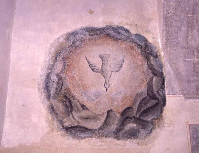 Peinture monumentale représentant le Saint-Esprit et située dans la chapelle nord de la deuxième travée. Vue d'ensemble.