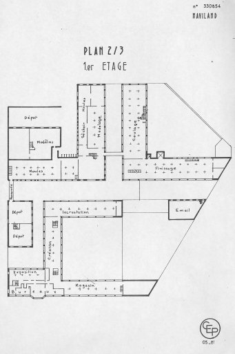 Haviland - Manufacture de porcelaine - 87 Limoges - Défense contre le feu : Plan 2/3 - 1er étage.