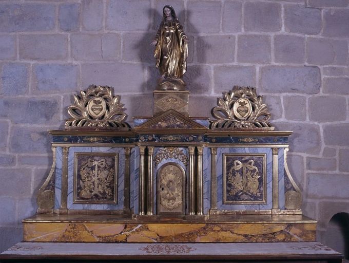 Gradin d'autel, tabernacle à ailes, exposition, statue (autel de la Vierge)