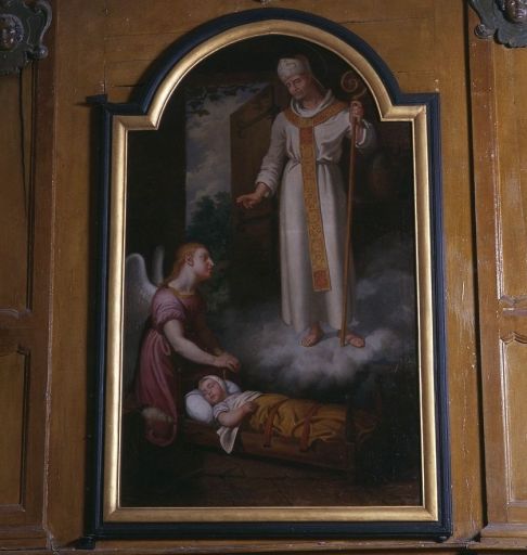 Saint Pardoux bénissant un enfant au berceau, après restauration.