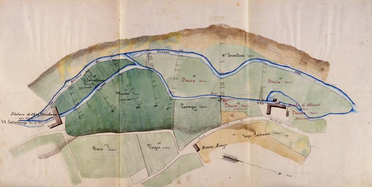 Implantation des moulins Mirabeau et de Chissat, en 1860.