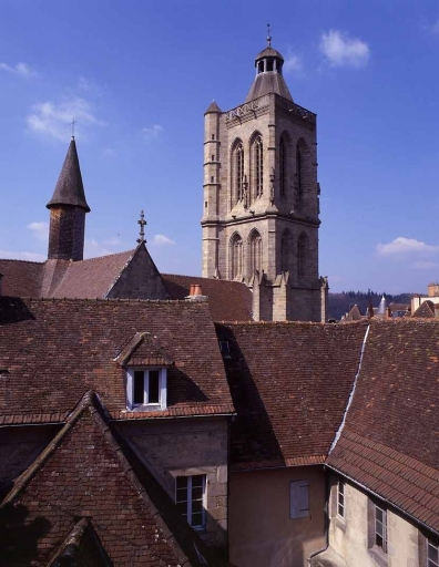 Vue partielle, depuis l'est, du clocher et du clocheton de la croisée du transept.