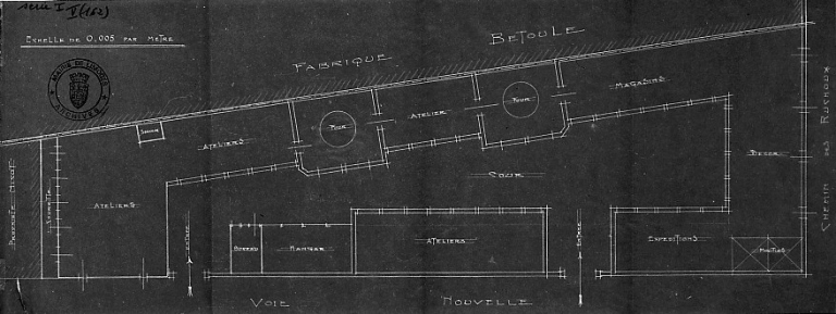 Plan du projet d'implantation de l'usine en 1920.