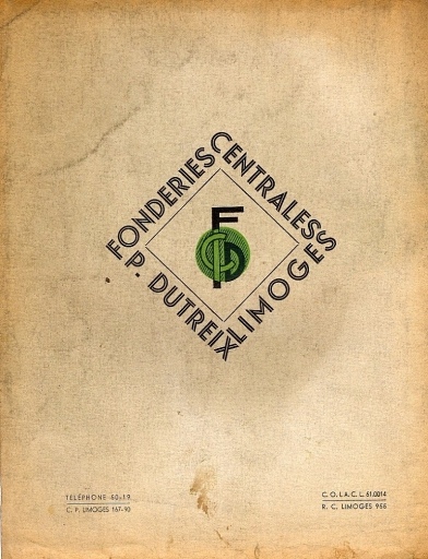 Catalogue des Fonderies Centrales P. Dutreix, [années 1950] - Couverture de dos.