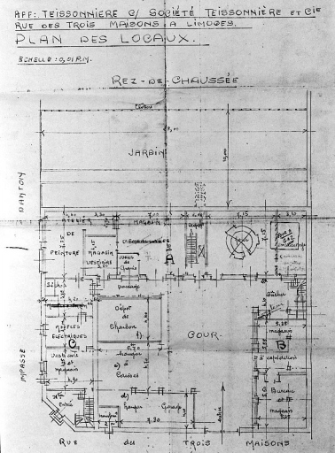 'Teissonnière et Cie - rue des Trois-Maisons à Limoges - Plan des locaux' - Extrait - Plan du rez-de-chaussée, [1961].