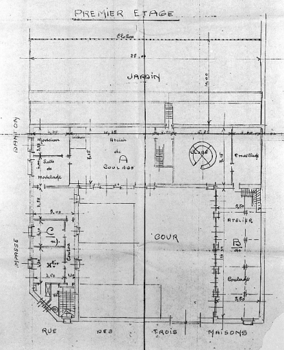 'Teissonnière et Cie - rue des Trois-Maisons à Limoges - Plan des locaux' - Extrait - Plan du premier étage, [1961].