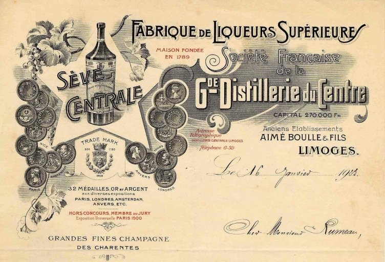 Représentation de la bouteille d'apéritif 'Sève Centrale' au début des années 1920.