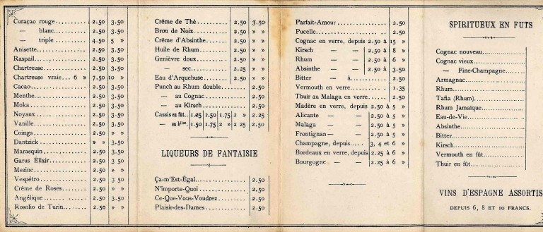 Tarifs de la distillerie Boulle antérieurs à 1899. Couvertures, recto, volets 5 à 8.