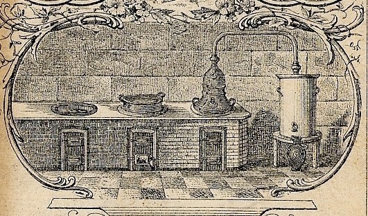Représentation de l'alambic sur le 3e volet des tarifs de la distillerie Boulle antérieurs à 1899.