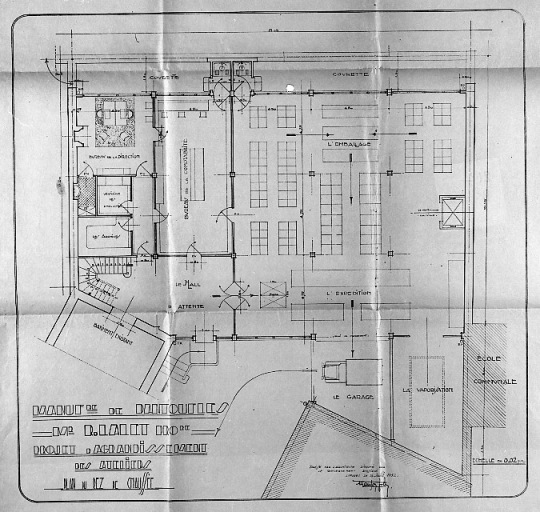 'Manufacture de pantoufles - Mr. Lalet Prore - Projet d'agrandissement des ateliers - Plan du rez-de-chaussée', 1932.