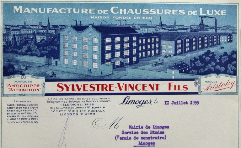 Papier à en-tête de l'usine Sylvestre Vincent, lettre datée de 1955, détail.