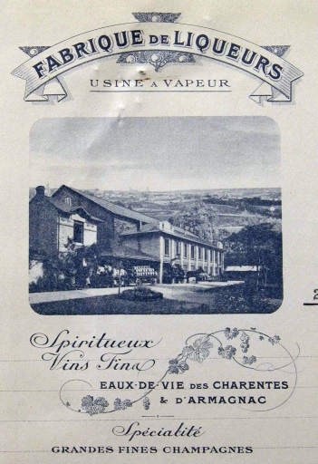 Papier à en-tête de la distillerie Lafon, 1928 : détail de la vue de la distillerie.