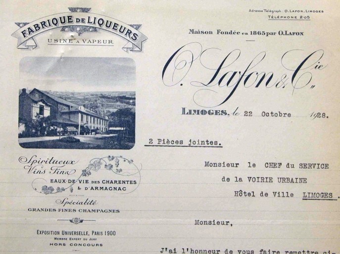 Papier à en-tête de la distillerie Lafon, 1928.