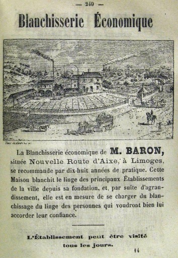 Publicité de la blanchisserie Baron en 1873.