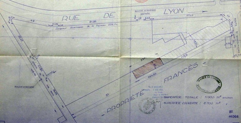 Plan masse de l'usine en 1943 : 'Etablissements Legrand - Plan d'ensemble de la propriété'.