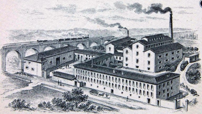 Papier à en-tête de la brasserie Mapataud daté de 1903 : détail de la vue de l'usine.
