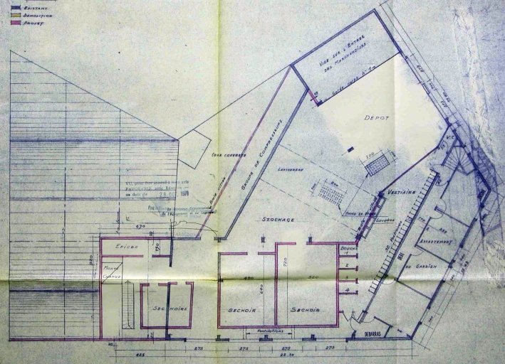 Projet d'aménagement de l'usine en 1970 en usine agroalimentaire : plan de l'étage.