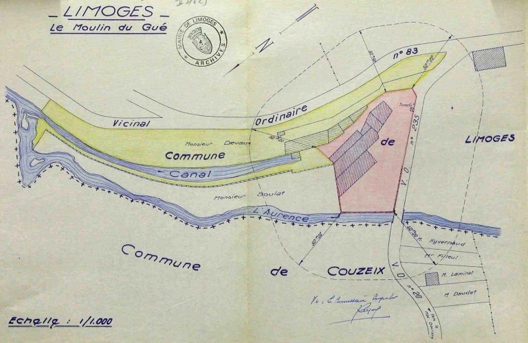 Plan masse du moulin du Gué en 1957.