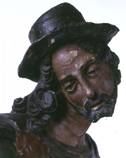 Détail du visage de saint Roch. - (c) Région Nouvelle-Aquitaine, Inventaire général du patrimoine culturel