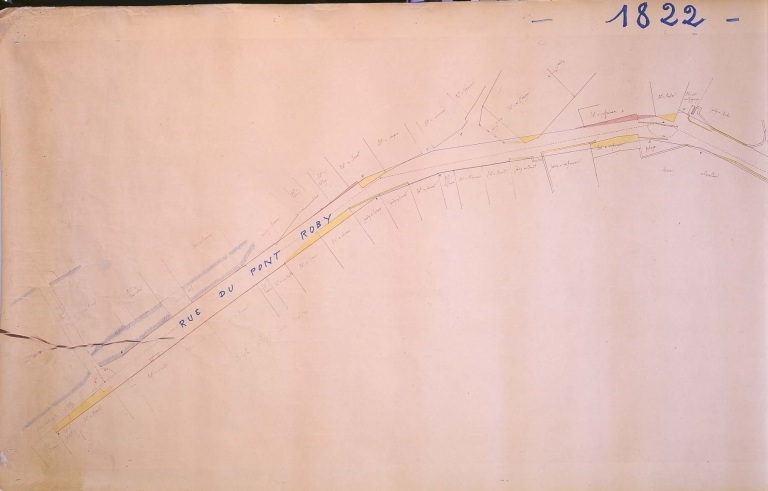 Plan d'alignement de la ville datant de 1822. Vue de la partie sud (rue du Pont-Roby).