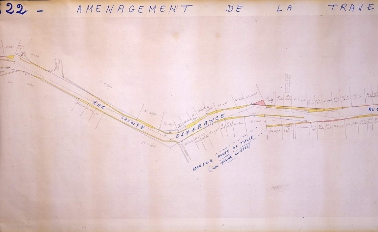 Plan d'alignement de la ville datant de 1822. Vue de la partie sud (rue Sainte-Espérance).