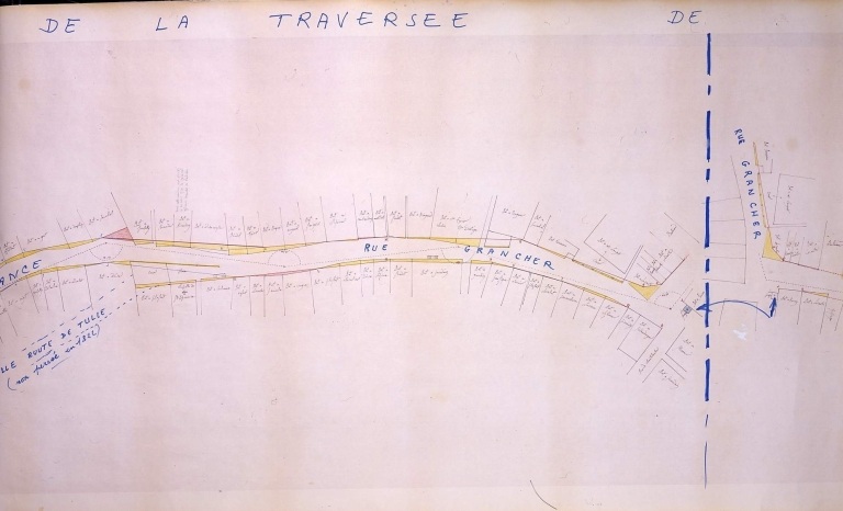 Plan d'alignement de la ville datant de 1822. Vue de la partie sud (rue Grancher).