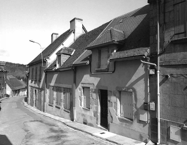 6, 8 (est) rue Pisseloche. Maisons de faubourg (AI 253, 252). (Groupe A). Vue d'ensemble de deux maisons mitoyennes, sans étages carrés, comprenant seulement un rez-de-chaussée surmonté d'un étage de comble.